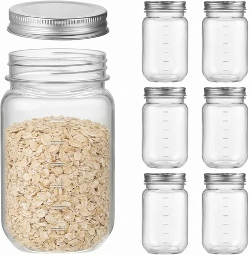 Miniatura 8 de novelinks Tarros de plástico de 16 onzas con tapas, recipientes de avena con tapas herméticas, tarros reutilizables a granel para suministros