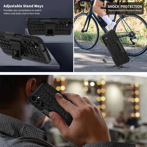 Miniatura 7 de para Samsung Galaxy A15 5G Funda con protector de pantalla de 2 paquetes, grado militar a prueba de golpes, cubierta acolchada resistente con Negro