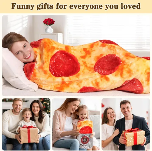 Miniatura 3 de mermaker Manta de Pizzas de Pepperoni 60 pulgadas para Adultos y Niños, Manta Divertida de Pizzas Realistas para Regalos de Cumpleaños y Navidad Rojo
