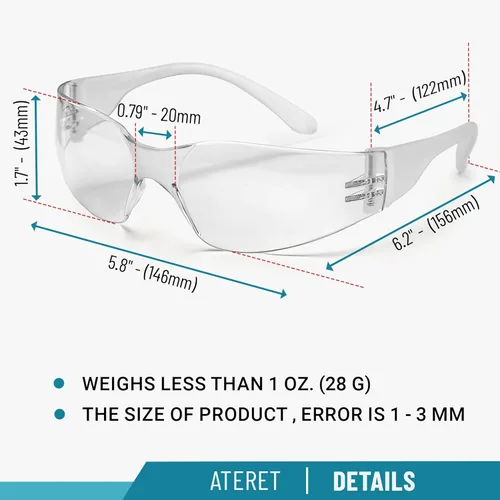 Miniatura 3 de ATERET 24 pares de gafas de seguridad, policarbonato resistente a los arañazos ANSI Z87.1, lente resistente a los impactos Claro