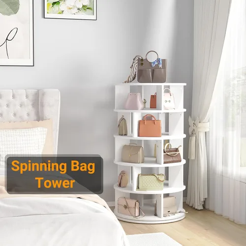 Miniatura 7 de Aheaplus Zapatero Giratório, Organizador de Zapatos de 5 Niveles de Madera para Clóset, Torre Giratoria de Zapatos de 360°, Estante de Blanco