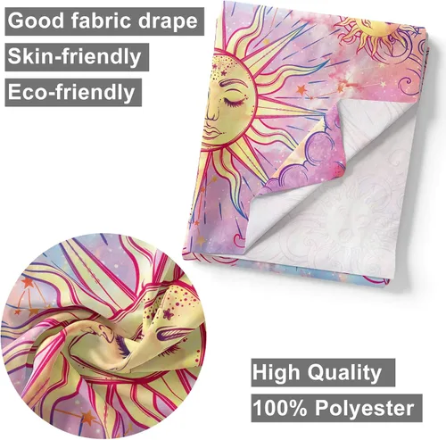 Miniatura 4 de Ohjijinn Tapiz rosa pastel de sol y luna – Celestial ardiente sol estético mariposa teñido anudado colgante de pared para niña, decoración