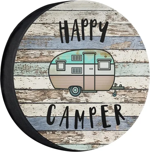 Happy Camper - Cubierta impermeable para neumáticos de repuesto para Jeep, remolque, RV, SUV, camión, cámper, accesorios de remolque de viaje, 14