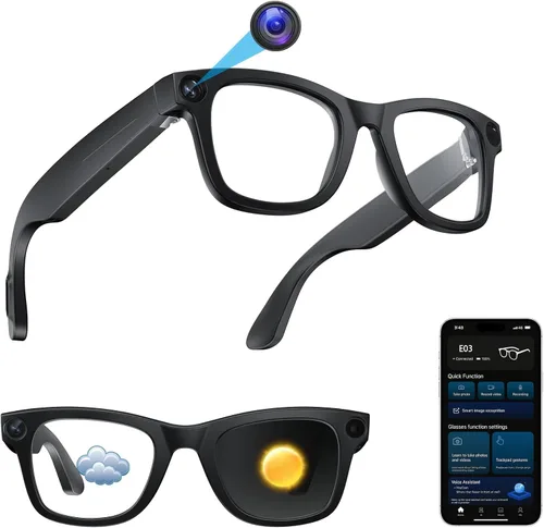 Lentes inteligentes AI con cámara, grabación de video 1080P, traducción en tiempo real AI, audio Bluetooth de oído abierto, asistente de voz,