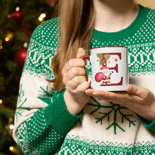 Miniatura 6 de Taza de café con inicial de Navidad con tema de Papá Noel, 11 o 15 onzas, 9 colores opcionales, tazas personalizadas para niños, niños y niñas, taza