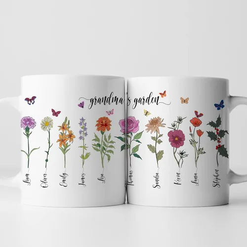 Miniatura 3 de Taza personalizada con aislamiento de flores del mes de nacimiento, taza personalizada para la abuela, taza del día de la madre, jardín