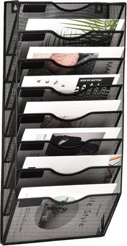 Miniatura 61 de EASEPRES Organizador de archivos de malla de 3 bolsillos para colgar en la pared, carpeta de papel para correo montada en la pared, organizador