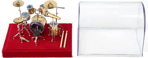 Eujgoov Kit de batería en miniatura, escala 1:12, retro, oro, cobre, mini instrumento musical para escritorio, oficina, decoración, regalo,
