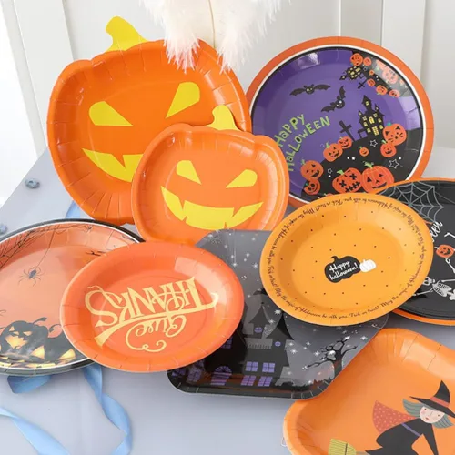 Miniatura 2 de Healifty 20 platos de calabaza de Halloween desechables para fiestas de otoño, lindos platos de diseño divertido para celebraciones de Halloween