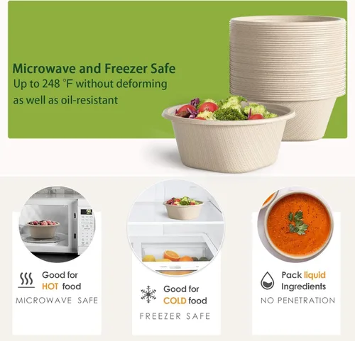 Miniatura 3 de Homestockplus Cuenco desechable profundo de 32 onzas, cuencos de papel desechables resistentes y compostables, cuenco biodegradable de bagazo