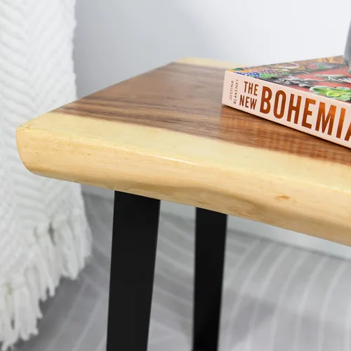 Miniatura 4 de Banco rectangular de madera natural, taburetes de entrada de madera maciza de 20 x 13 x 18 pulgadas de alto, mesa auxiliar rústica con borde vivo