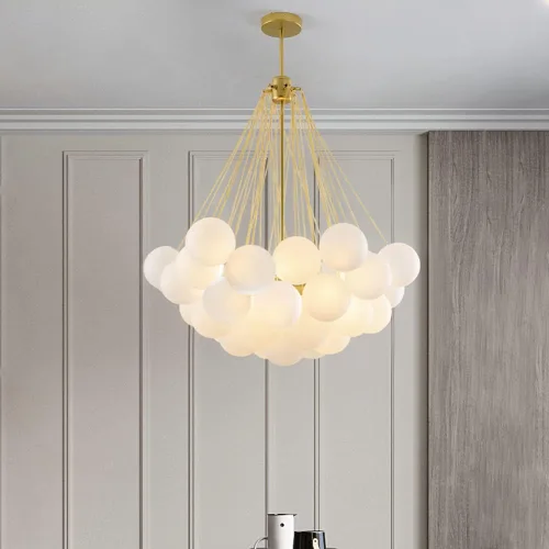 Candelabro Colgante de Techo Decorativo de Bolas de Burbujas con Pantalla de Vidrio Esmerilado, Lámpara Colgante de Bricolaje para Pasillo, Oro (37