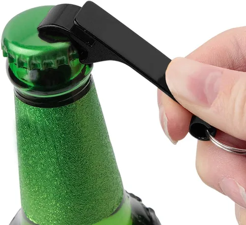 Miniatura 7 de cnomg Abrebotellas de metal, 16 piezas, llavero dividido, llavero de aluminio a granel, barra de garra de bolsillo, refresco, bebida, cerveza, Negro