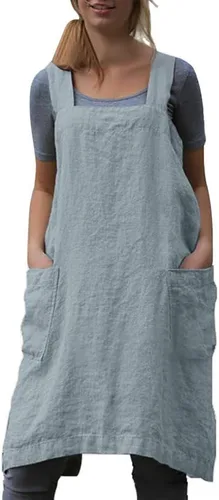 Miniatura 17 de Schine Pinafore de algodón con espalda cruzada para mujer, con bolsillos grandes, prácticos delantales para trabajos de jardinería, cocina, Naranja