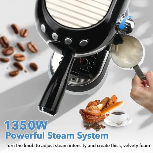 Miniatura 6 de HBN Máquina Compacta de Espresso de 20 Bar con Espumador de Leche, Tanque de Agua Extraíble de 27oz para Espacios Pequeños, Cafetera Casera