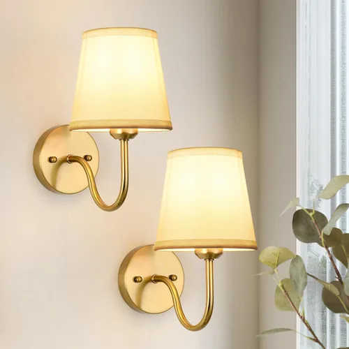 Miniatura 11 de Juego de 2 Apliques de Pared, Lámparas de Pared Modernas para Dormitorio, Apliques Luminaria de Pared con Pantalla de Tela Beige, Lámparas de Pared