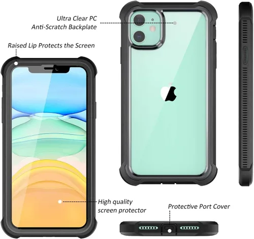 Miniatura 4 de Dexnor Funda para iPhone 11 con protector de pantalla, transparente, resistente 360, protección de cuerpo completo, a prueba de golpes, parte
