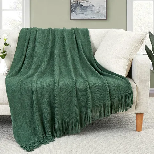 Miniatura 19 de Homiest - Manta decorativa de punto con flecos, manta ligera y suave tejida de acrílico con borlas para sofá, sillón, cama