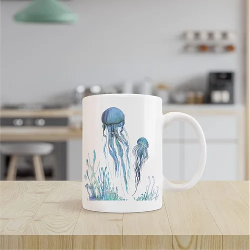Miniatura 2 de kunlisa Taza de cerámica de medusas de acuarela, taza de cerámica para parejas de medusas de vida marina, taza de té con leche de 11 onzas, regalos