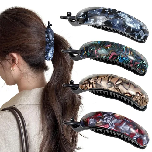 Miniatura 9 de Mistofu Pinza de plátano para mujer, 4 piezas, pinza curvada francesa, antideslizante, agarre fuerte, agarre cómodo, pasadores para cabello grueso