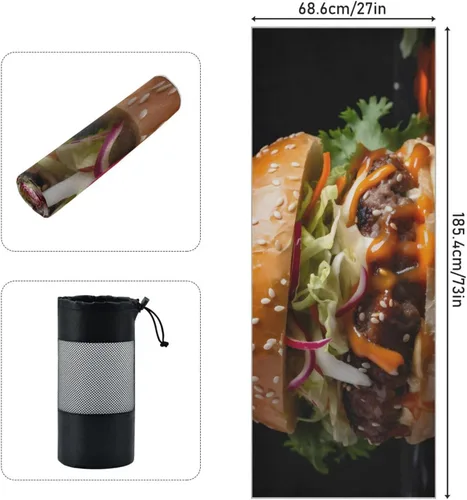 Miniatura 4 de Hamburger - Toalla de yoga caliente – Diseño fresco, puntos de agarre, súper absorbente, antideslizante, 27 x 73 pulgadas – Toallas para esterilla