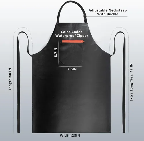 Miniatura 2 de Delantal impermeable, delantal de vinilo de goma extra largo resistente con bolsillo para hombres, delantales ajustables resistentes a productos