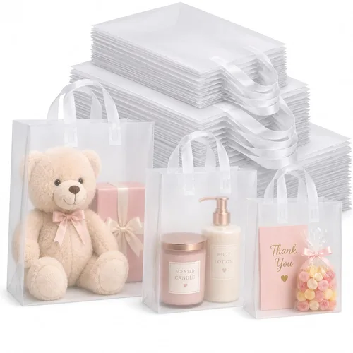 Miniatura 24 de Amylove 80 bolsas de regalo transparentes a granel con asa, bolsa de plástico esmerilado, embalaje reutilizable, envoltura de golosinas