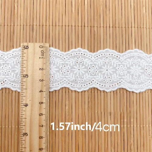 Miniatura 2 de Cinta de encaje de algodón con ojales blancos de 7 yardas, lazo bordado festoneado para manualidades de costura, vestidos, muñecas/mascotas