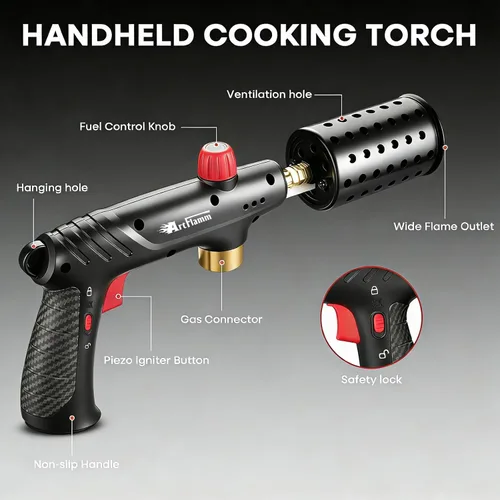 Miniatura 5 de ARTFLAMM - Antorcha de propano con bloqueo de seguridad, potente pistola de soplete de cocción para parrilla, barbacoa, al vacío y carbón, diseño