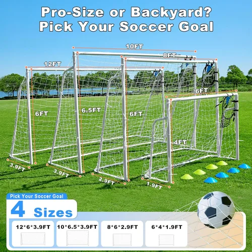 Miniatura 4 de Porterías de fútbol para patio trasero, portería de fútbol de 12x6 pies, grande 10x6.5 pies, 8x6 pies, 6x4 pies, porterías de fútbol para jóvenes