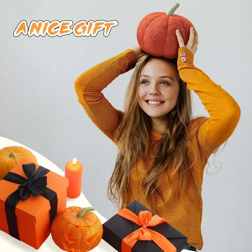 Miniatura 7 de Almohadas con forma de calabaza otoñal, suave almohada de calabaza de Halloween para decoración de fiesta, sofá, dormitorio, sala de juegos, Verde