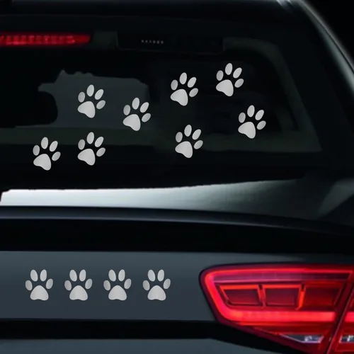 Juego de 12 calcomanías de vinilo con estampado de patas de perro, calcomanías de vinilo para ventana de coche, laptop, motocicleta, camión, Plata