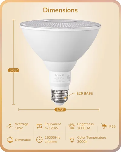 Miniatura 8 de EDISHINE PAR38 Bombillas LED de inundación para exteriores, paquete de 2 unidades, equivalente a 120 W, regulable, impermeable, bombilla LED