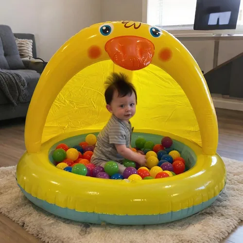 Miniatura 6 de Piscina para bebés con sombra, juego de piscina Sprinkle and Splash, bañera de pato al aire libre de 39 pulgadas