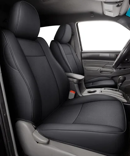 LUCKYMAN CLUB Tacoma 2005-2015 - Fundas de asiento de ajuste personalizado para cabina de tripulación con piel sintética (2005-2015 negro)