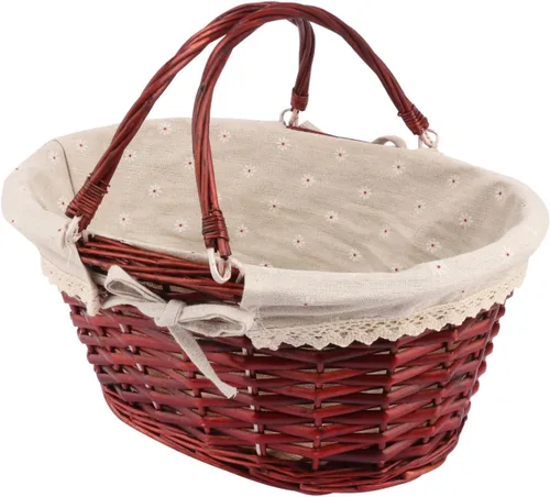 Miniatura 8 de Paquete de 2 cestas de mimbre de tamaño mediano con asa, 12.6 x 9 x 4.7 pulgadas, cesta de mimbre para pícnic con forro, cesta de regalo vacía