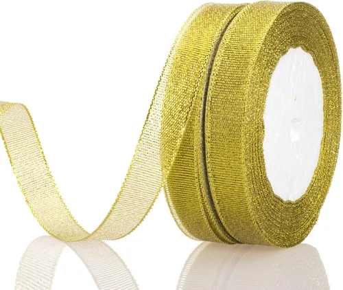 Miniatura 9 de YASEO Cinta de purpurina dorada de 1 1/2 pulgadas, 25 yardas de cinta de tela metálica brillante para envolver regalos, decoración de fiestas
