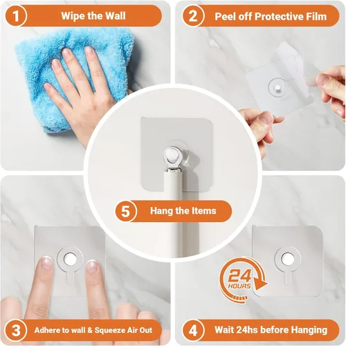 Miniatura 6 de Paquete de 20 ganchos adhesivos de pared, carga máxima de 13 libras, ganchos sin nials, impermeables, a prueba de aceite, sin daños, para toallas