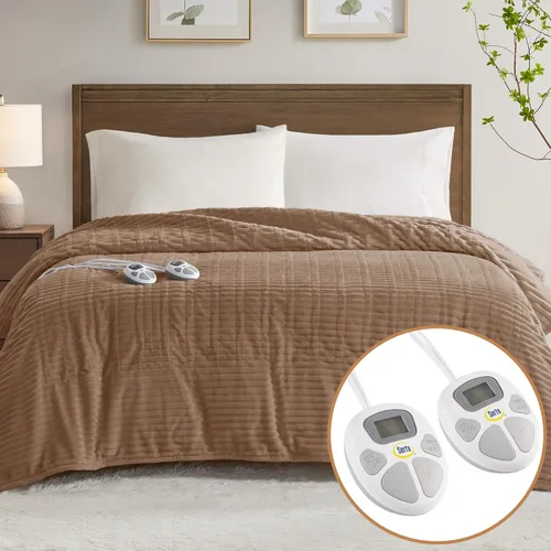 Miniatura 10 de Serta - Manta eléctrica, suave, acanalada, manta térmica de felpa para oficina, sofá, temporizador de apagado automático de 1 a 12 horas, 10 niveles