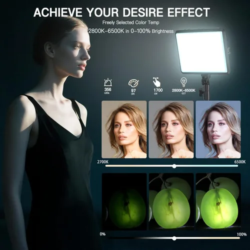 Miniatura 3 de 1 paquete de kit de luz de video LED, kit de iluminación de fotografía NiceVeedi, luz de estudio ajustable de 2800-6500K con soporte de trípode y 15