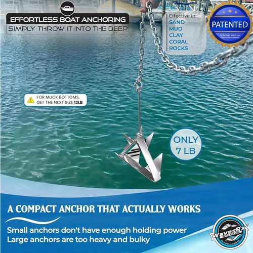 Miniatura 4 de WAVESRX TriAnchor - Stainless Steel Folding PWC & Boat Anchor Sets Instantly for Effortless Boat & Jet Ski Anchoring Compact Patent-Pending