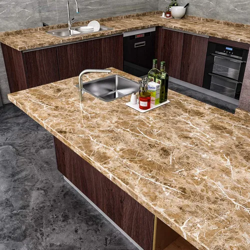 Miniatura 8 de VEELIKE Cubiertas de mármol sintético para encimera, papel tapiz de granito, papel adhesivo decorativo de cocina, papel tapiz marrón impermeable