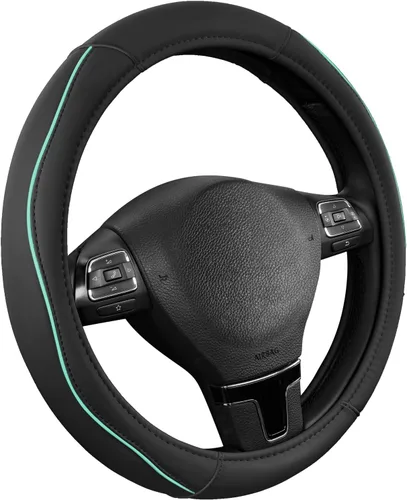 Miniatura 16 de Road Comforts Funda de cuero para volante con ribete decorativo y ribetes, diseño antideslizante y transpirable, se adapta a volantes redondos