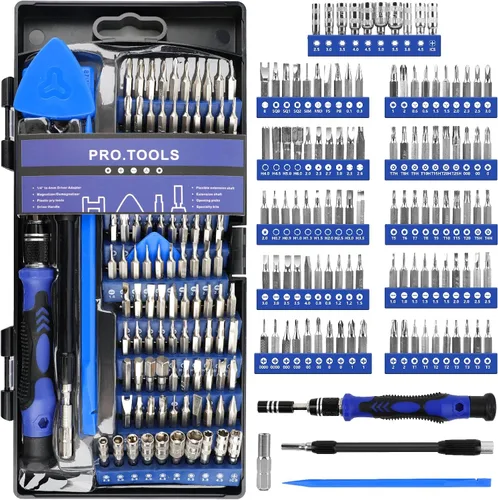 Juego de destornilladores de precisión 124 en 1, kit de herramientas de reparación electrónica, kit de destornillador magnético pequeño con eje