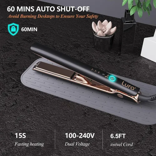 Miniatura 6 de LURA - Planchas planas de titanio de iones negativos para mujeres negras, alisadores de pelo de doble voltaje para mujeres, alisador y rizador