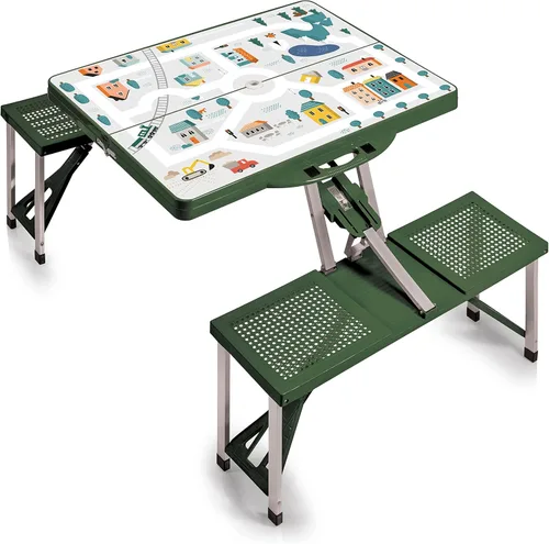 Picnic TIME Mesa de picnic plegable portátil con asientos para 4, mesa de aluminio plegable con bancos y agujero para paraguas, mesa plegable ligera