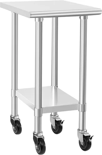Miniatura 9 de HARDURA Mesa comercial de acero inoxidable para preparación y trabajo con ruedas, mesa de metal resistente con ruedas, NSF 430, 14 x 30 pulgadas