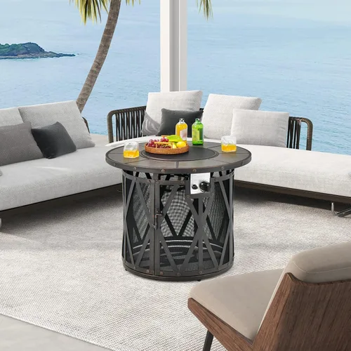 Miniatura 3 de Tangkula Patiojoy - Mesa redonda para fogata de 32 pulgadas, mesa de fuego de gas propano de 30,000 BTU con gafas de fuego y cubierta de PVC, mesa