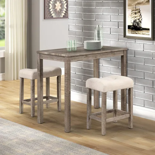 Sora Wood - Juego de comedor de 3 piezas, altura de mostrador, color gris pardo Topo