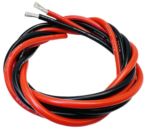 Miniatura 25 de Cable de 8 AWG Alambre Calibre 8 de Silicona - Carrete Negro de 25 pies, Alambre de Cobre Estañado Trenzado Extra Flexible 8AWG para Soldadura 200℃